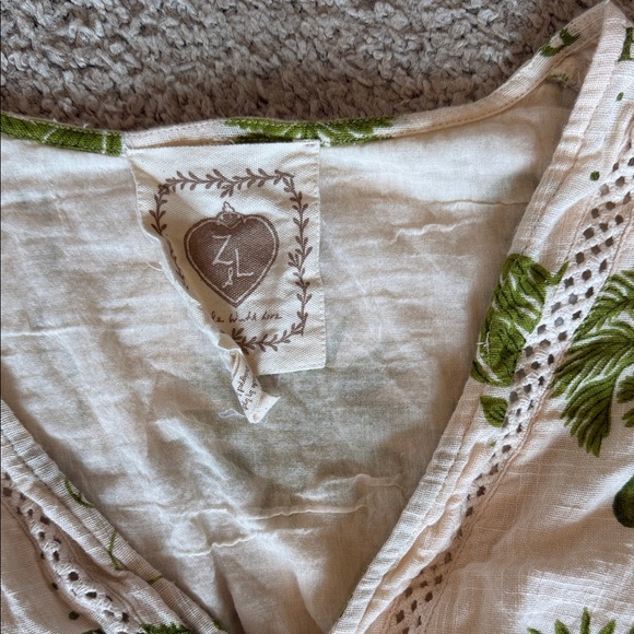 Women's set Cream and Green Patterned Wide-Leg Pants - Picture 7 of 15